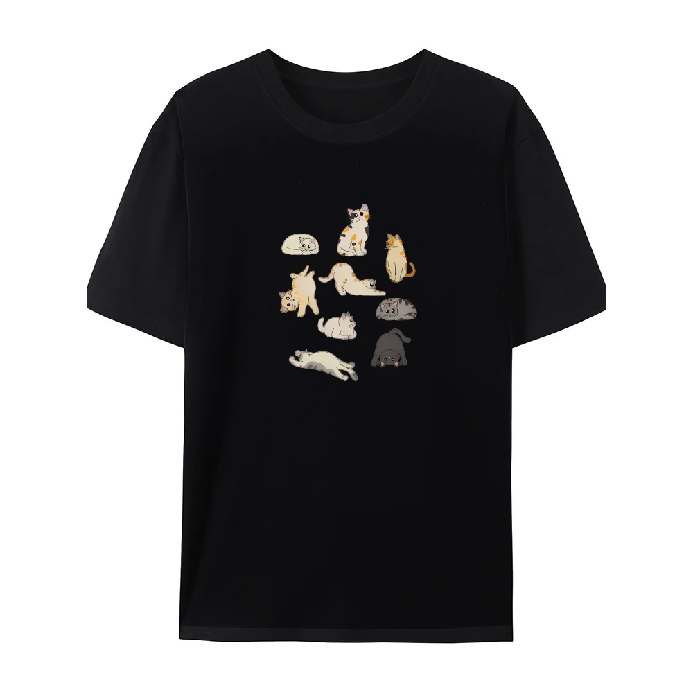 Cat Pattern T-Shirt Women's Summer Casual O-Neck Short Sleeve Tops
