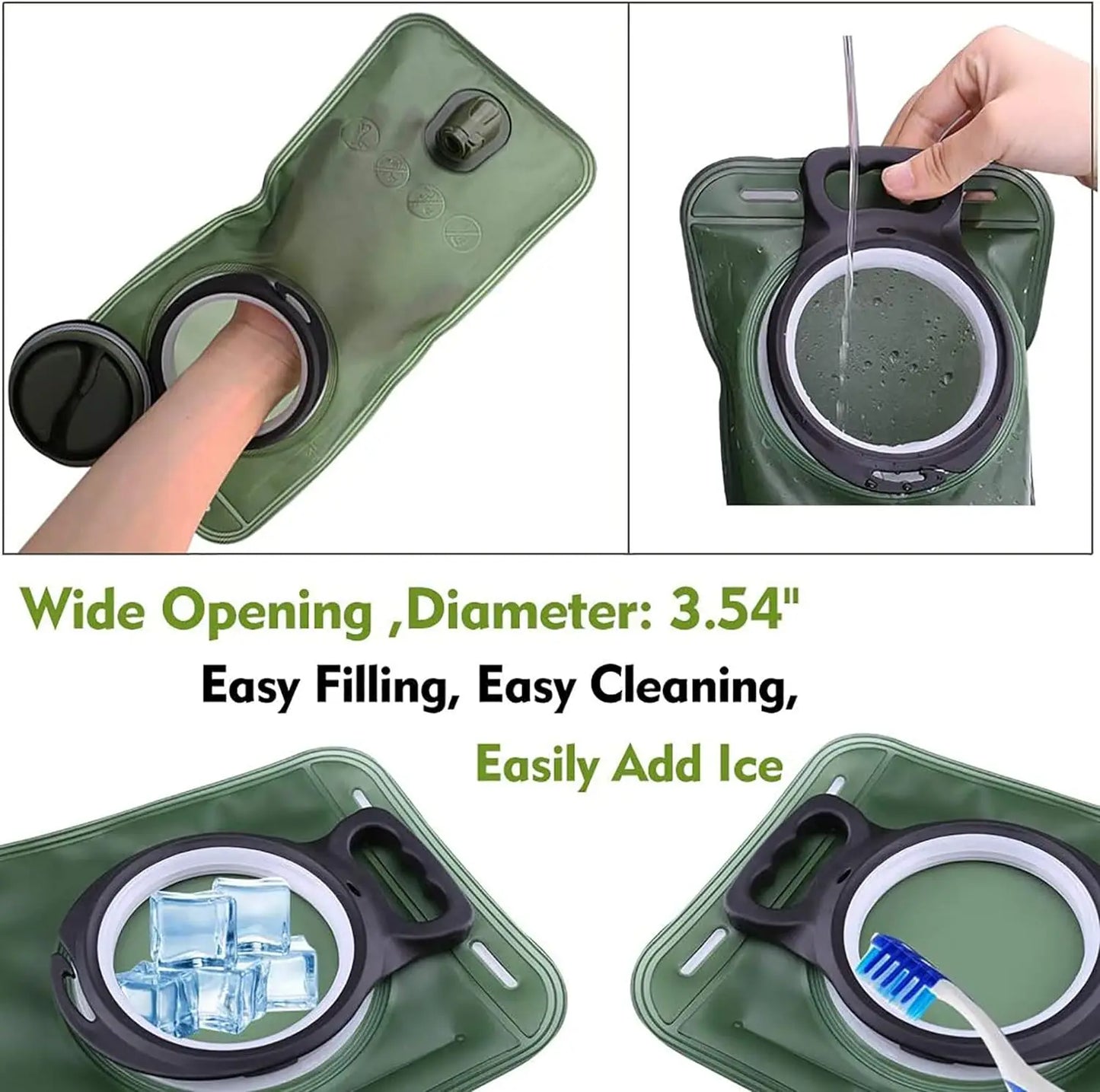 Hydration Water Bladder for Hiking Backpack, Leak Proof Water Reservoir Storage Bag, Military Green, 2 Liter
