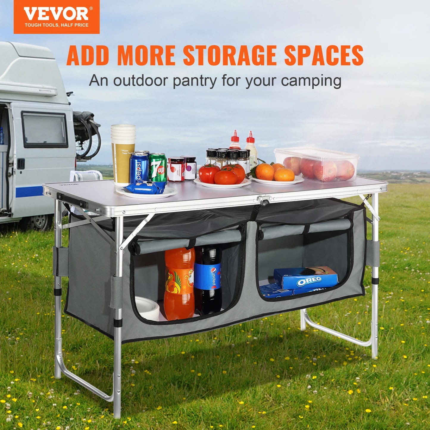 Folding Camping Kitchen Table, Quick set-up, Camping, Outdoor Picnics, BBQ, RV Traveling, Beach