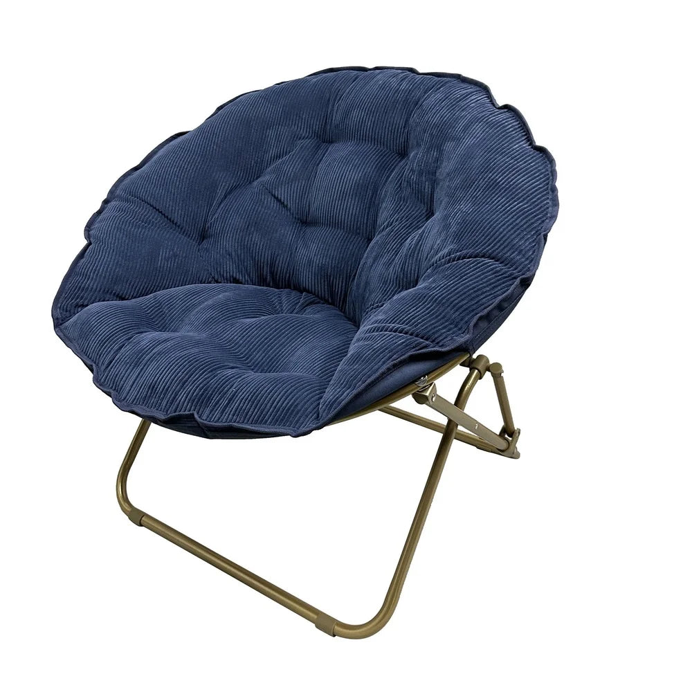 Foldable and Portable Corduroy Saucer Chair with Channel-Tufted Backrest and Durable Steel Frame