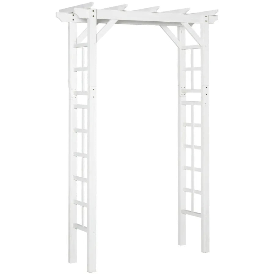 7 ft Wood White Arched Trellis Arbor
