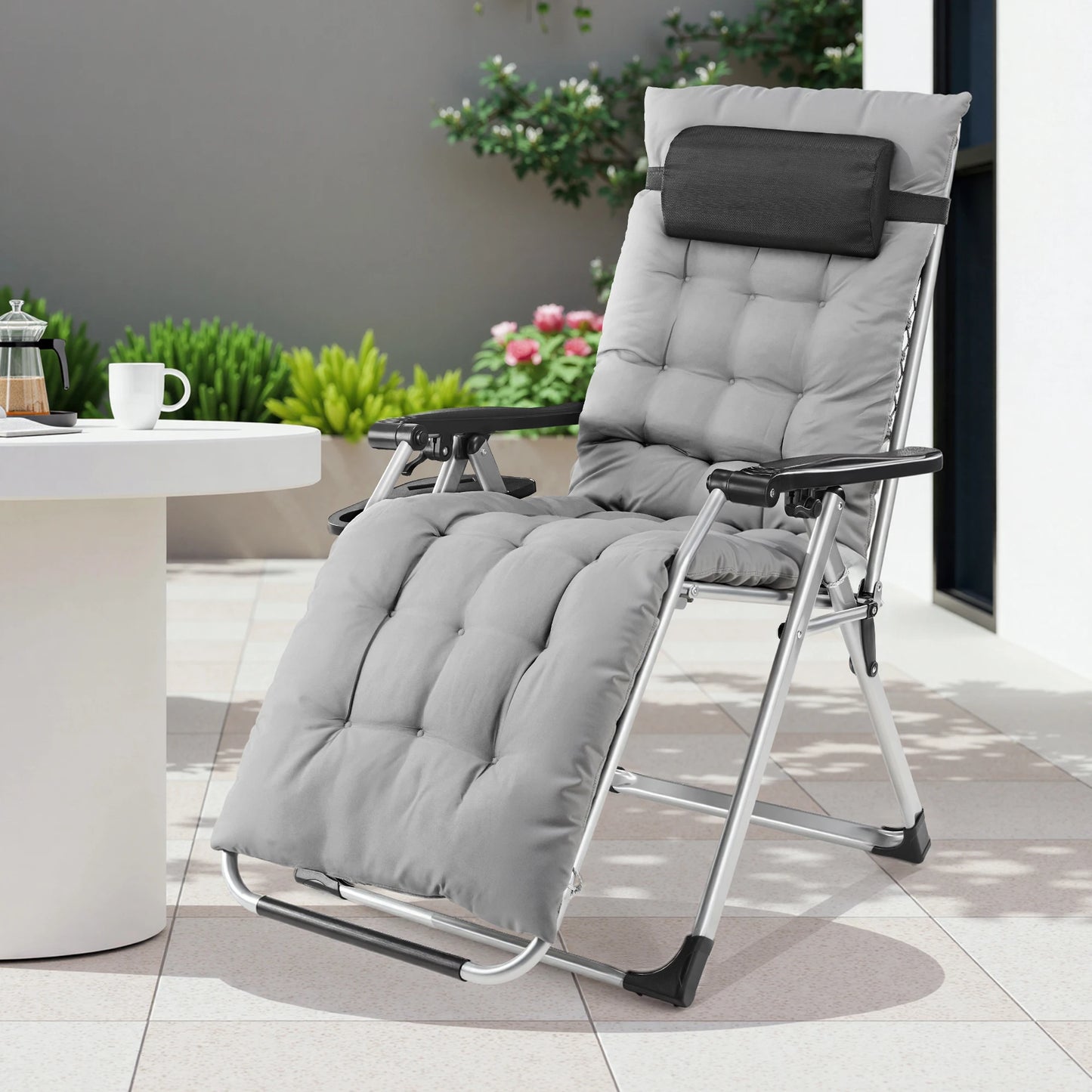 Zero Gravity Recliner for Camping, Patio or Poolside, Folding, Portable, with Cup Holder Trays and Removable Cushion