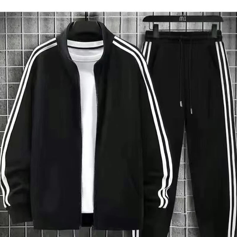 2 pc Leisure striped hoodie, couple's running sportswear