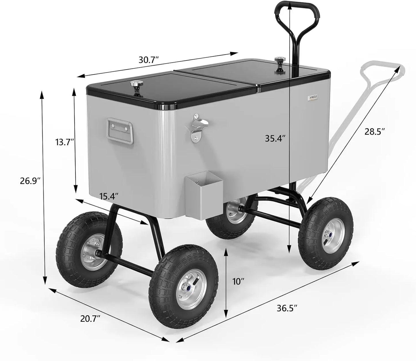 80 Quart Wagon Rolling Ice Chest w/Long Handle and 10" Wheels