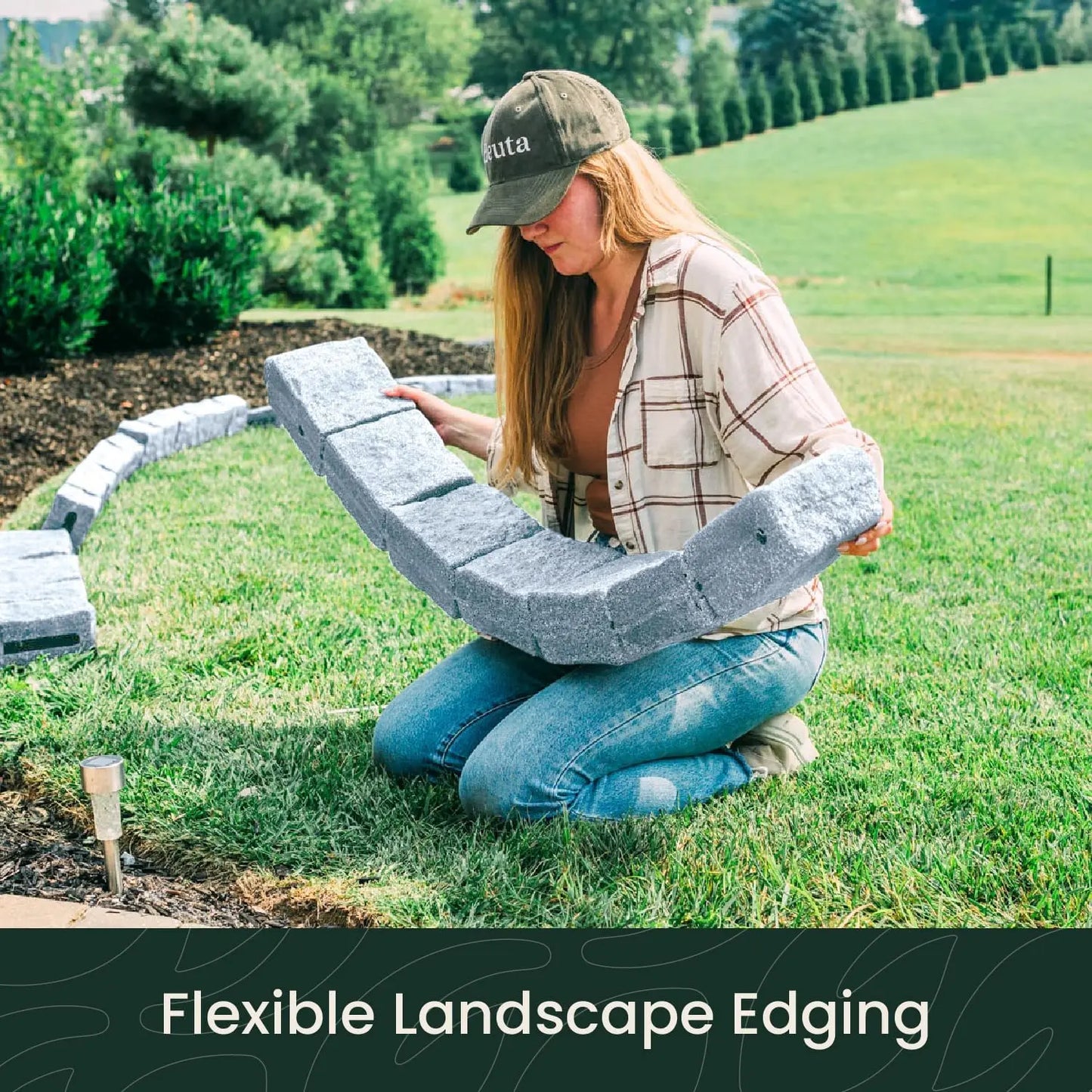Faux Stone Blocks for Lawn Edging, Flower Beds & Yard Edging – 4 Pack
