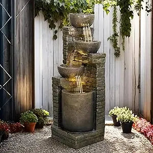 40''H 4-Tier Outdoor Garden Water Fountain Decor, Resin Fountain for Garden, Floor Patio, Deck, Porch, Backyard and Home Art Dec