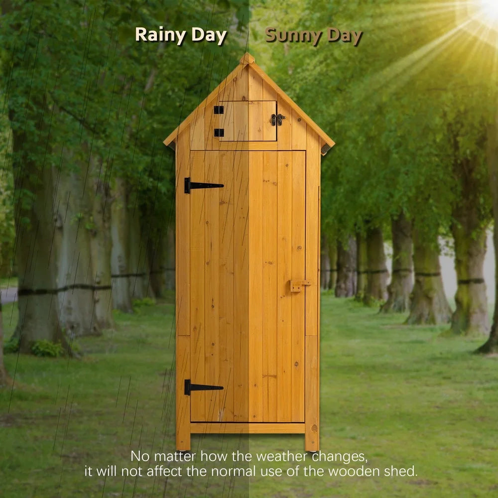 Outdoor Solid Wood Storage Shed with 3 Shelves, Waterproof