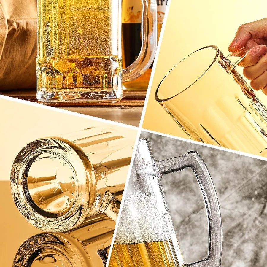 2 Pack Heavy, Large Beer Glasses with Handle, 20 Ounce Classic Glass Steins for Beer Drinking, Ideal for Bars, Parties and Home Use