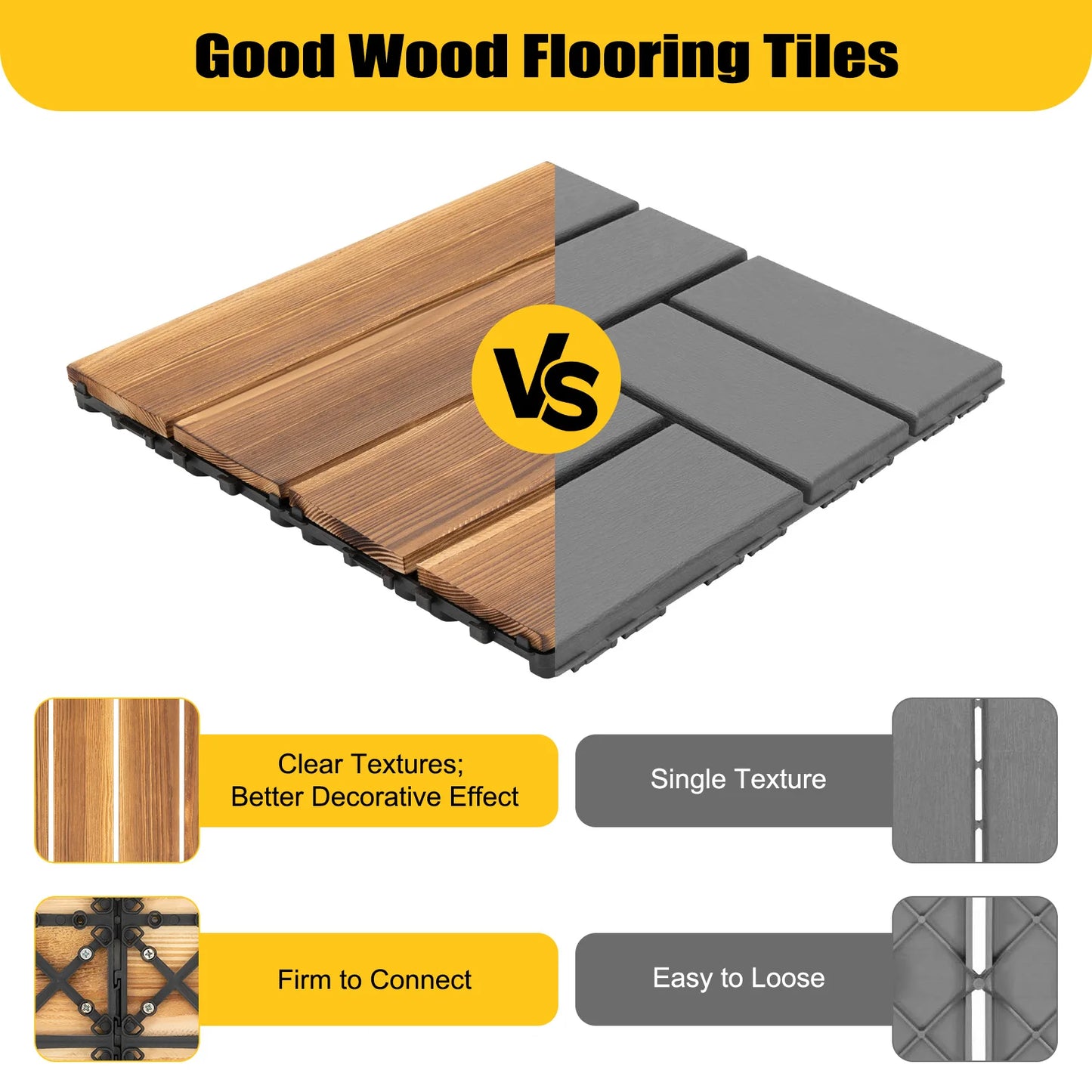Hardwood Interlocking Patio Deck Tiles, 12''x12'' 36 Pcs