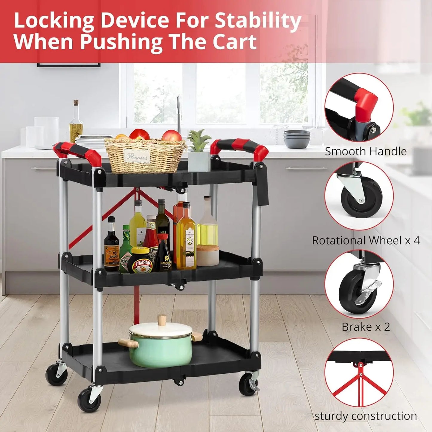 3 Tier Folding Utility Cart