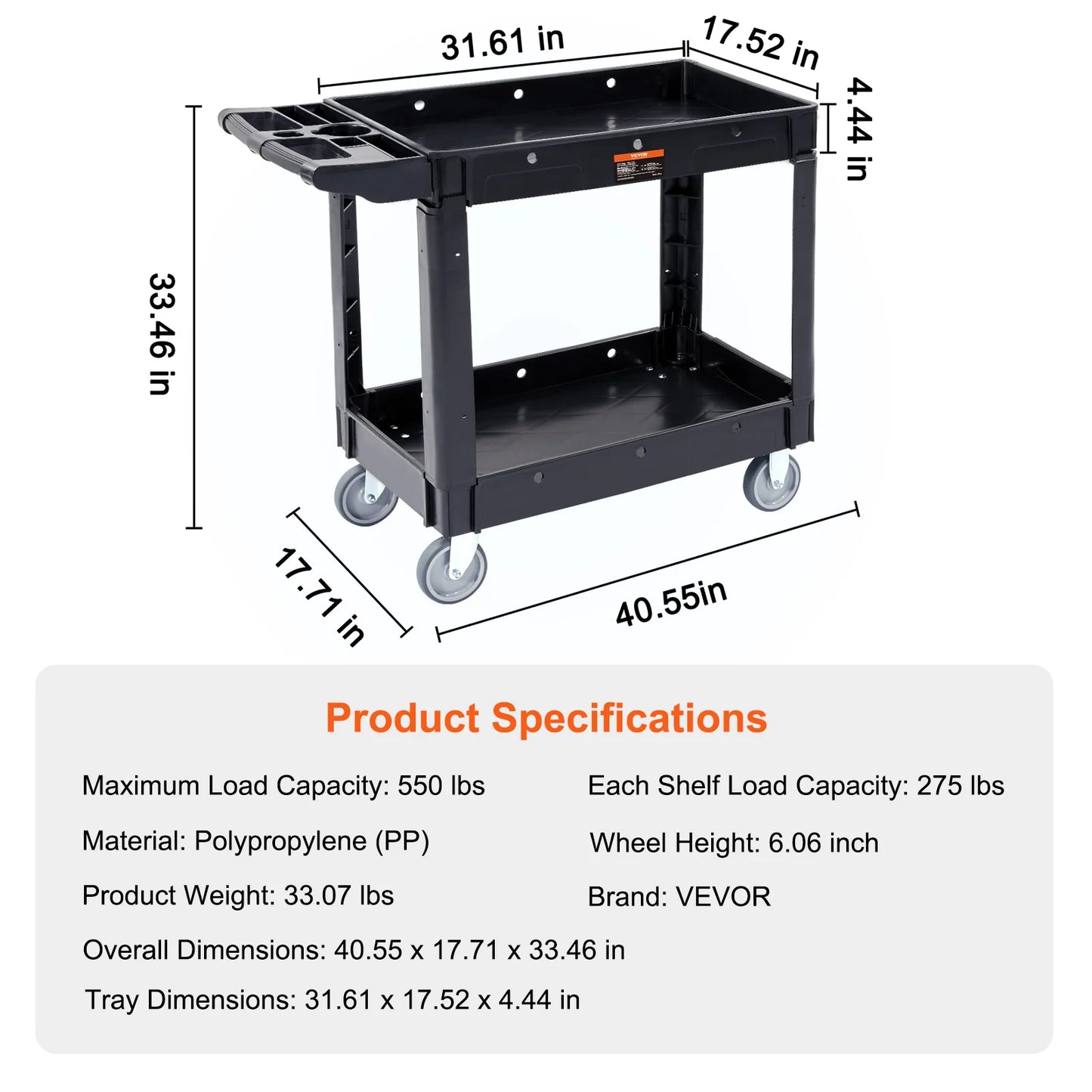 Utility Service Cart Dolly with 360° Swivel Wheels, Ergonomic Storage Handle for Warehouse/Garage/Cleaning
