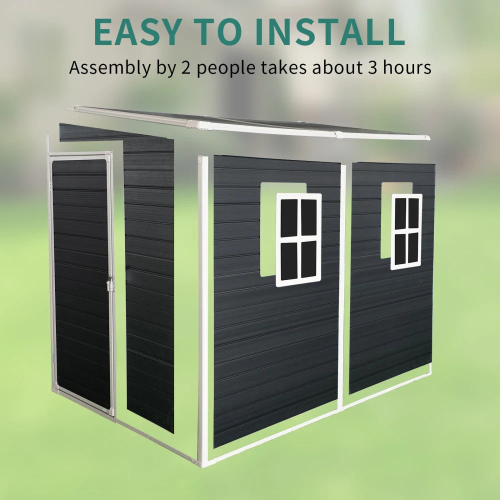 8 x 4ft Outdoor Resin Garden Shed with Floor and 2 Windows, with Lockable Door