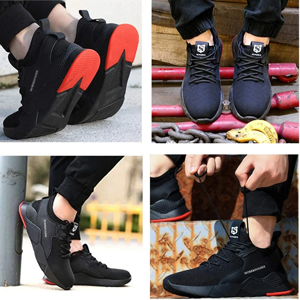 Men's Safety Shoes, Steel Toe Cap, Anti-Smashing, Puncture Proof Construction, Non-Slip, Breathable
