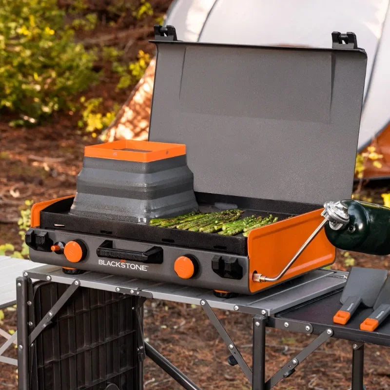 20” x 14” 2-Burner Propane Blackstone Camping Griddle with Latching Hood and Handle