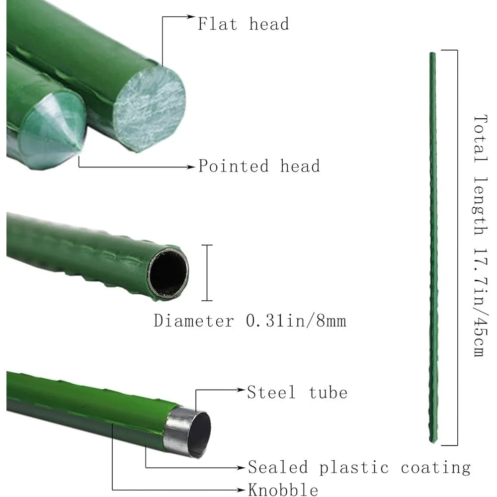 Garden Plant Support Stakes, 45cm, Durable Plastic Coated Steel Stake, Set of 25