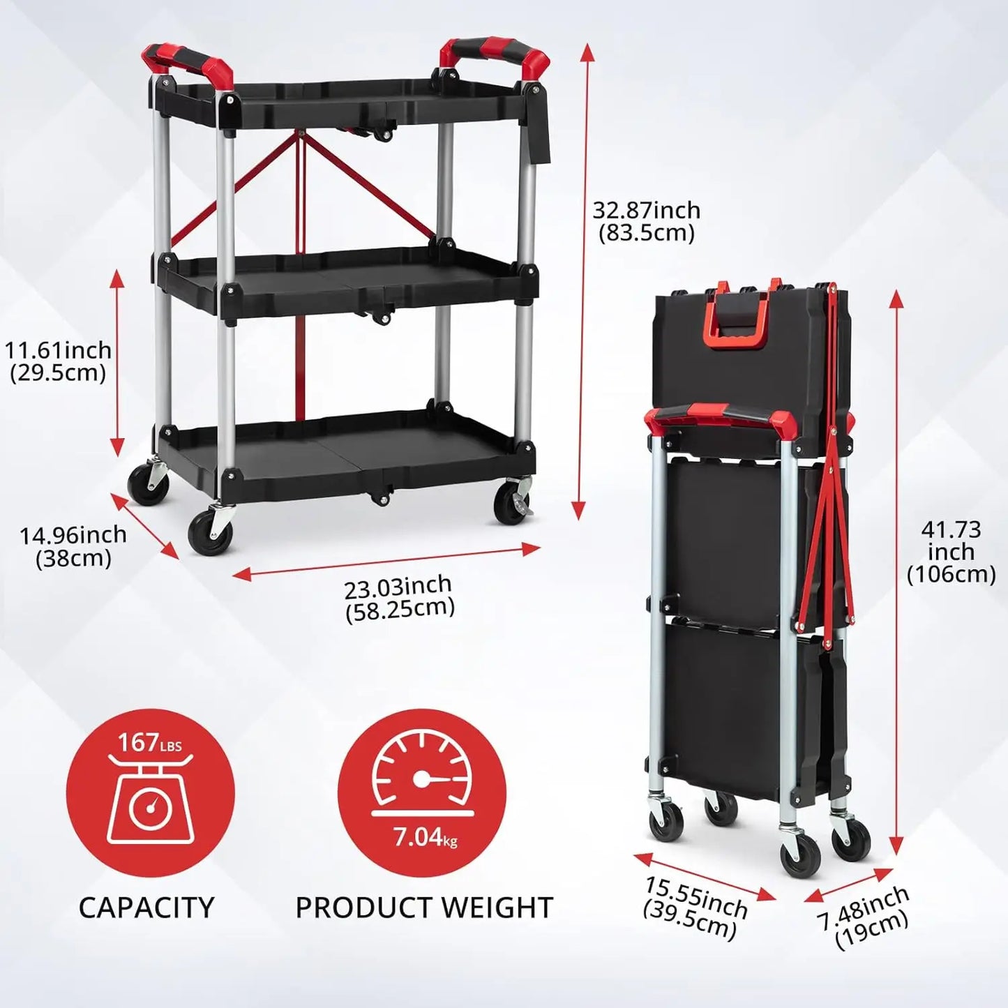 3 Tier Folding Utility Cart