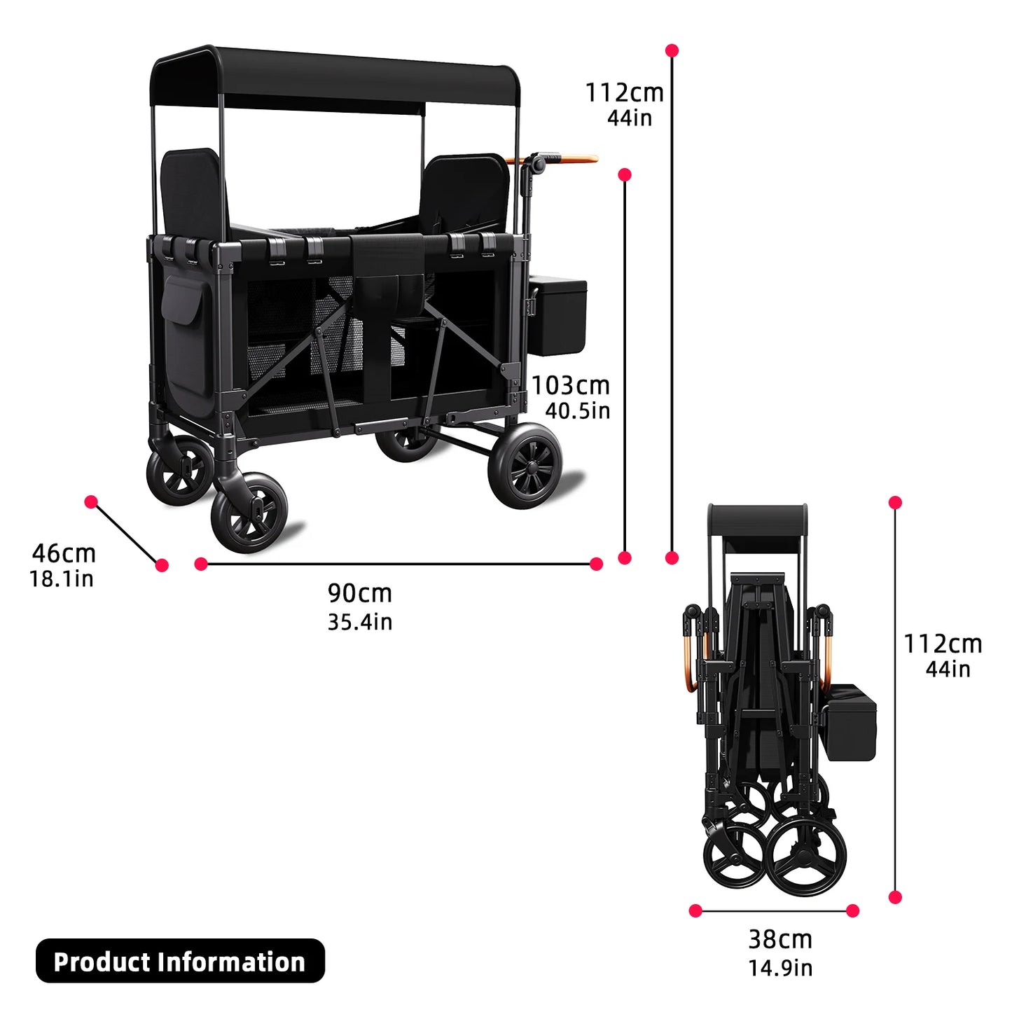 Double Stroller Wagon (2 Seater) - Collapsible Wagon Stroller with Seats with Magnetic Buckle 5-Point Harnesses