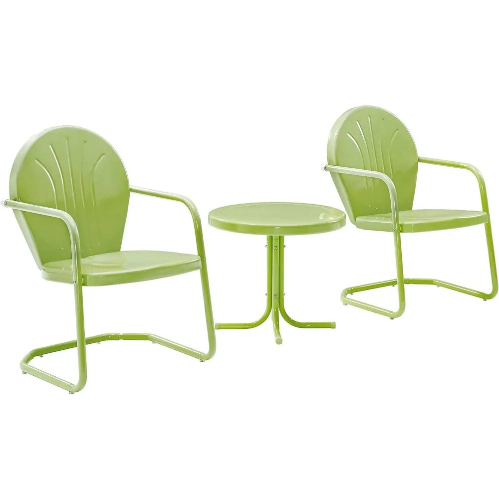 3-Piece Retro Metal Bistro Patio Outdoor Chair and Side Table Set