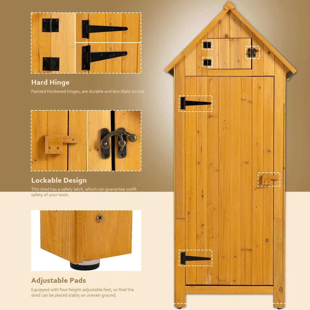 Outdoor Solid Wood Storage Shed with 3 Shelves, Waterproof