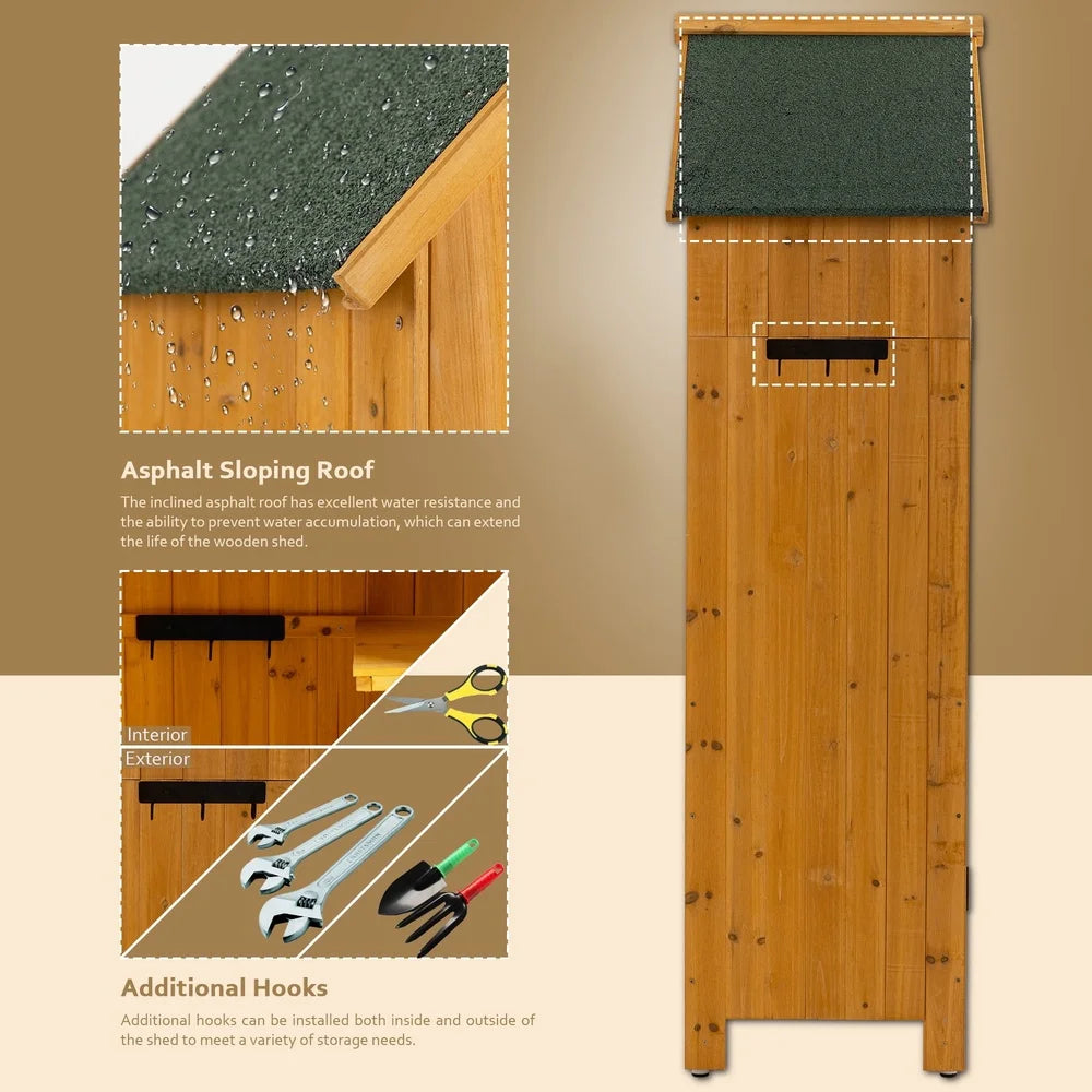 Outdoor Solid Wood Storage Shed with 3 Shelves, Waterproof