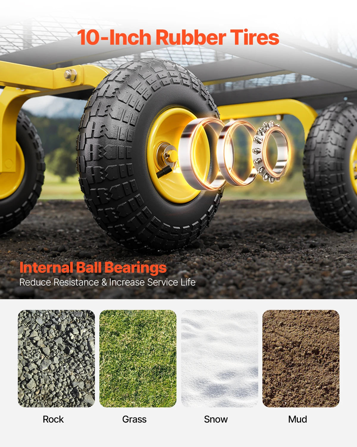 Steel Garden Cart, pullable with all terrain tires, mesh removable sides and rotating handle, 500 lb or 1400 lb capacity