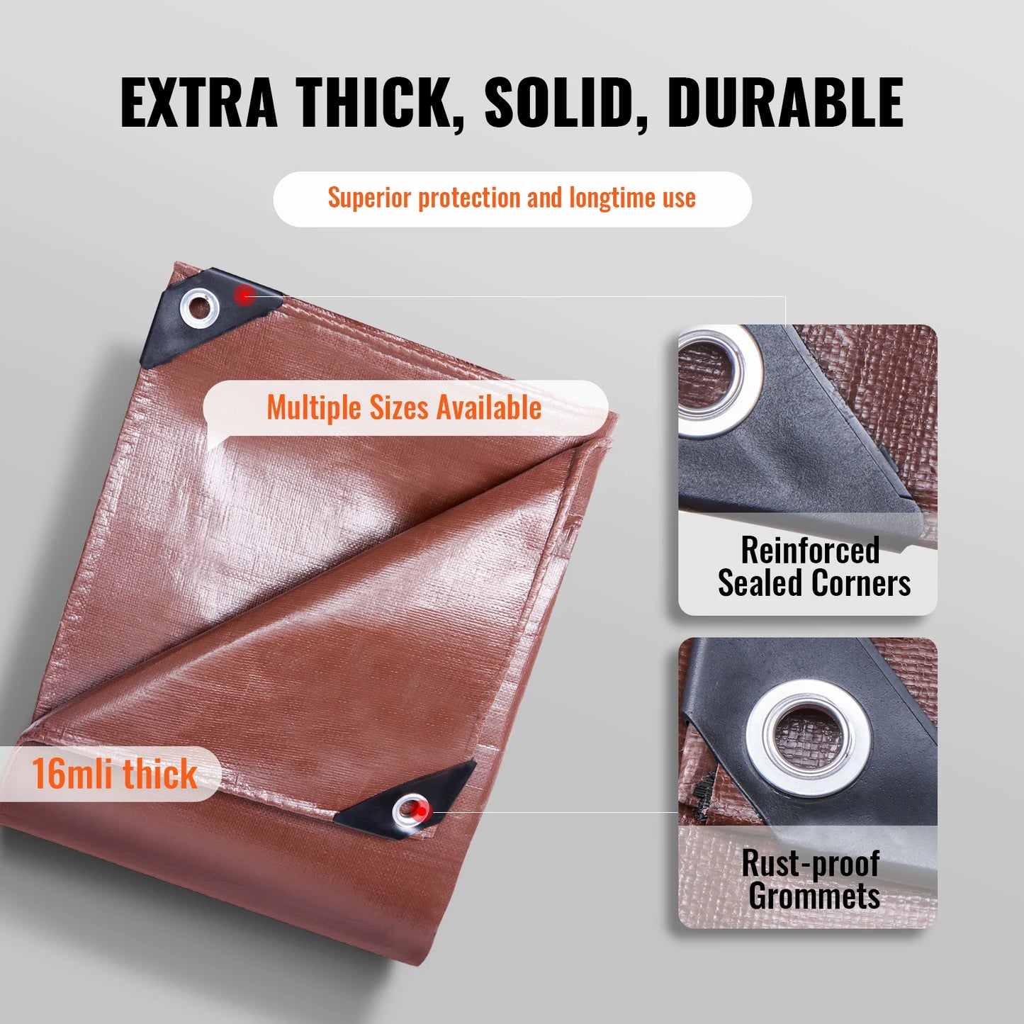 Water & Tear Proof Heavy Duty Tarp, Two Sizes to Choose From