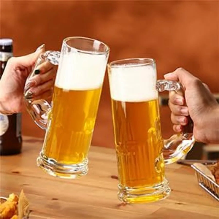 1 Heavy 20oz Glass Beer Mugs with Unique Funny Shaped Handle, Safe for Freezer