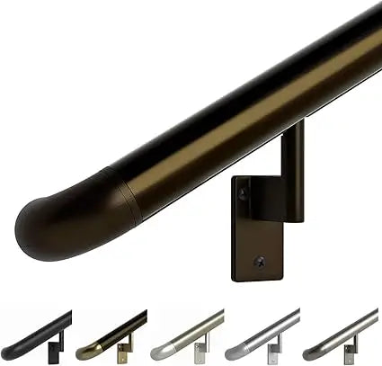 9ft ADA Handrail Kit - Complete Indoor/Outdoor Handrail for Stairs - 1.6" Round Anodized Aluminum Railing