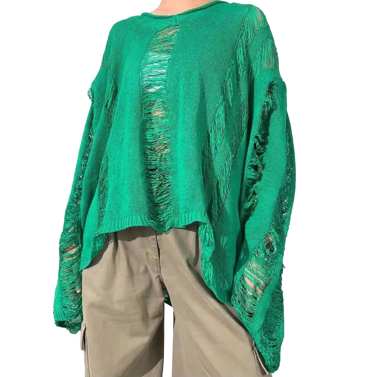Women's Knit Top, Solid Color, Long Sleeve, O Neck, Hollow Out Knitwear