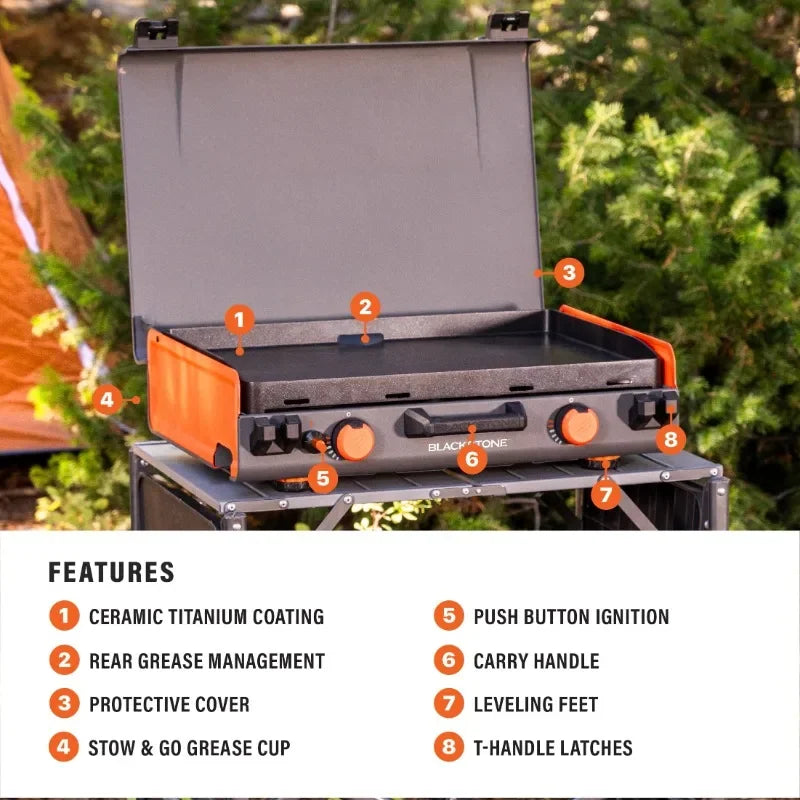 20” x 14” 2-Burner Propane Blackstone Camping Griddle with Latching Hood and Handle