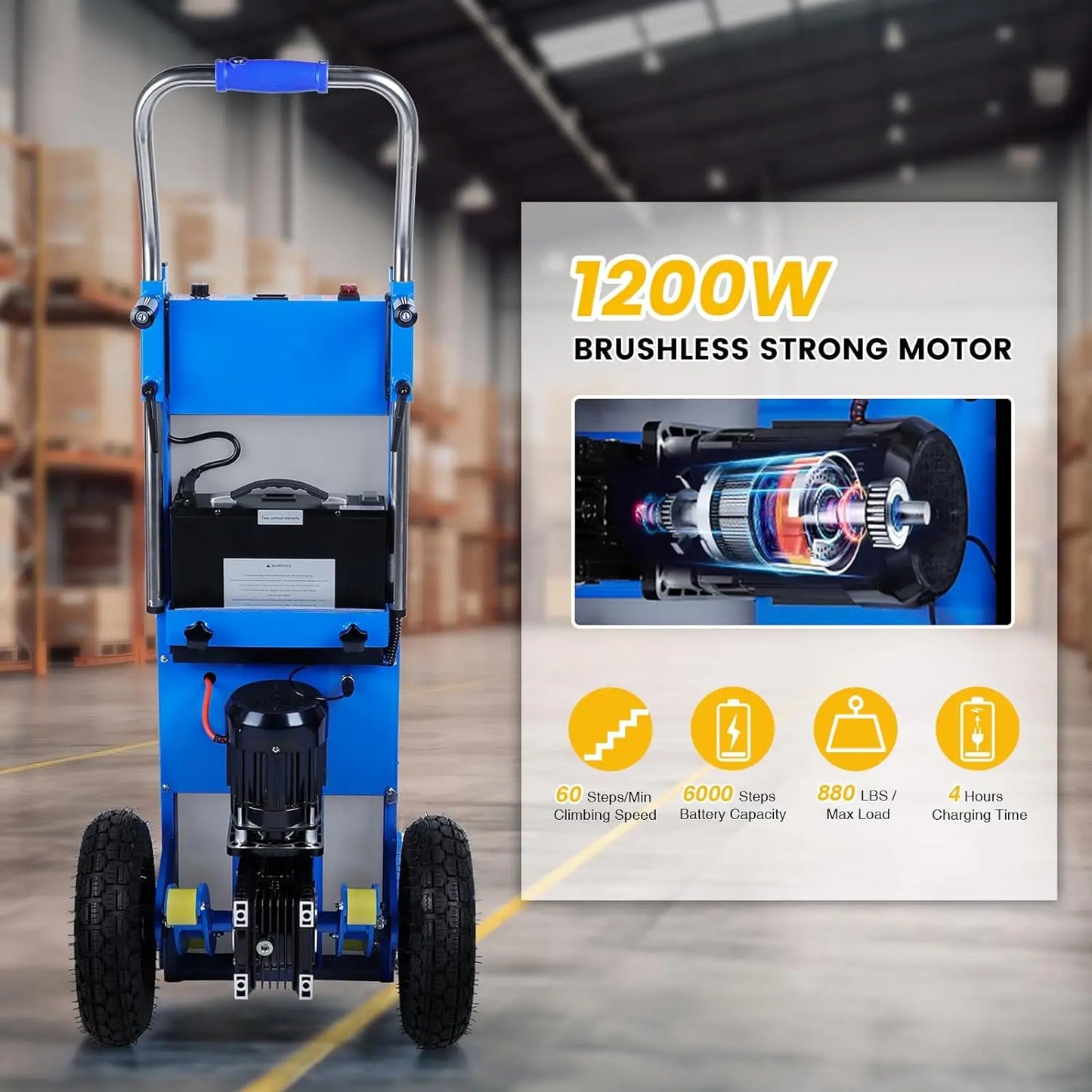 Electric Stair Climbing Dolly, 1200W Powered Stair Climbing Hand Trucks, 880lbs Capacity Folding Electric Dolly for Stairs