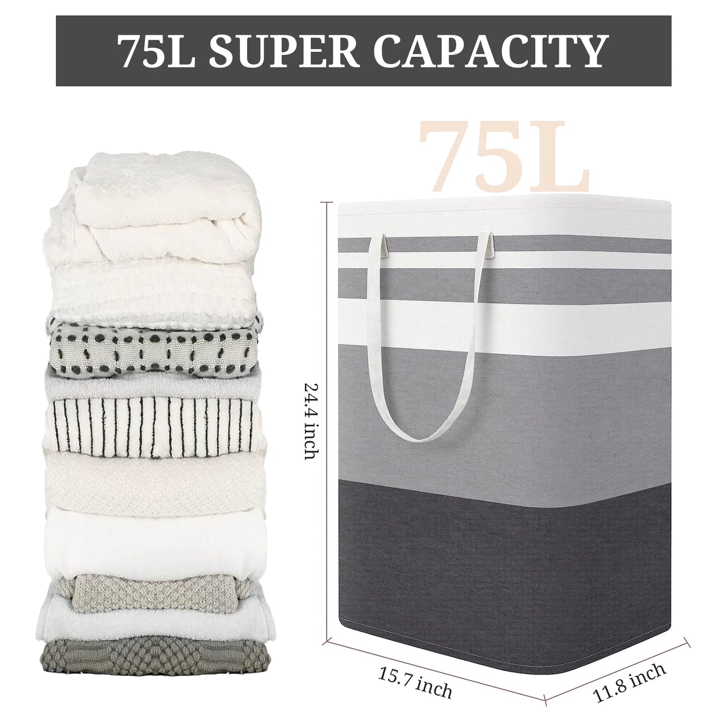 2-Piece Large Laundry Basket Set with Extended Handles