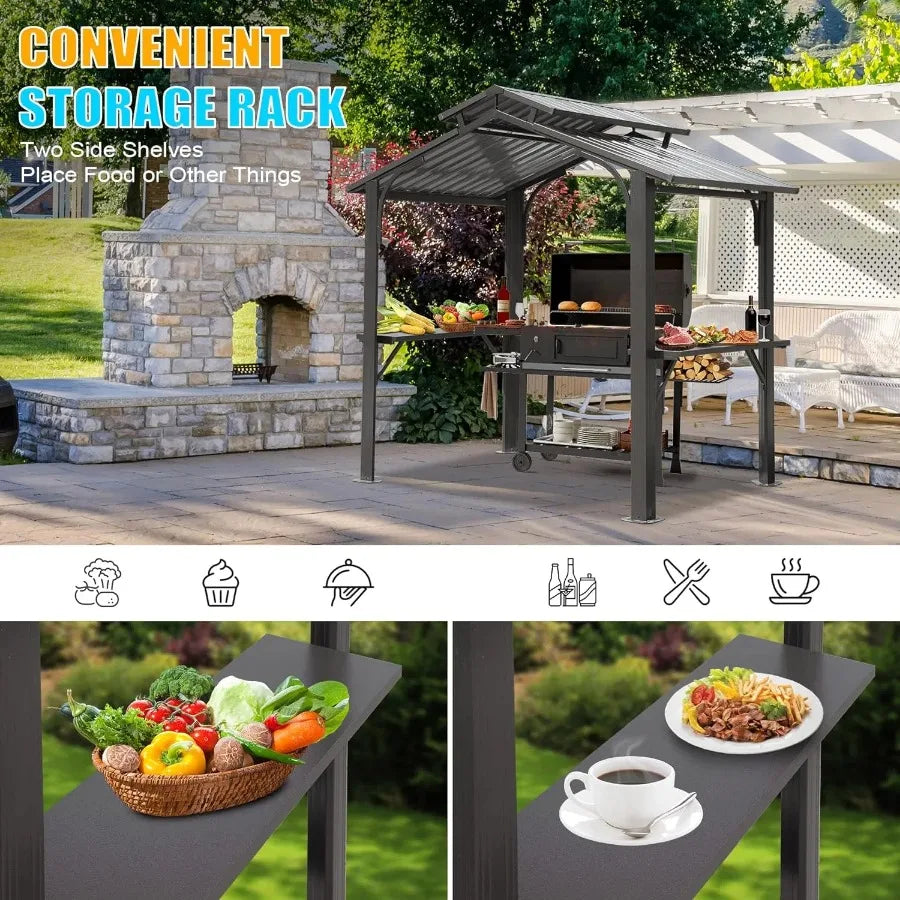 8 × 5 ft Hardtop Gazebo with Galvanized Steel Double Roof