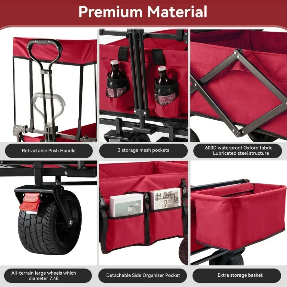 Heavy Duty Collapsible Wagon Cart with Removable Canopy