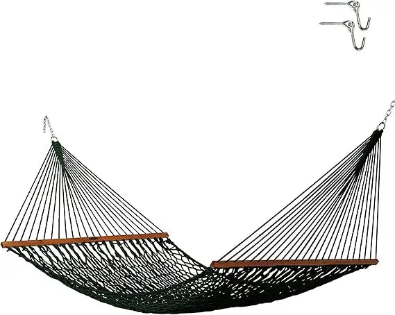 Deluxe Antique Brown DURACORD Rope Hammock with Extension Chains & Tree Hooks, Accommodates 2 People