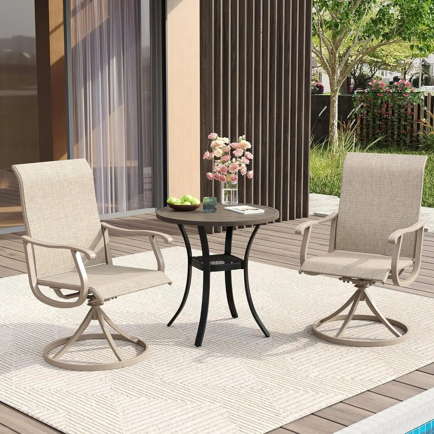 Patio Dining Set for 6, 7 Pieces Includes 53" Round Patio Table with Umbrella Hole and 6 Outdoor Swivel Chairs