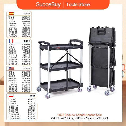 3 Tier Folding, Rolling Utility Cart