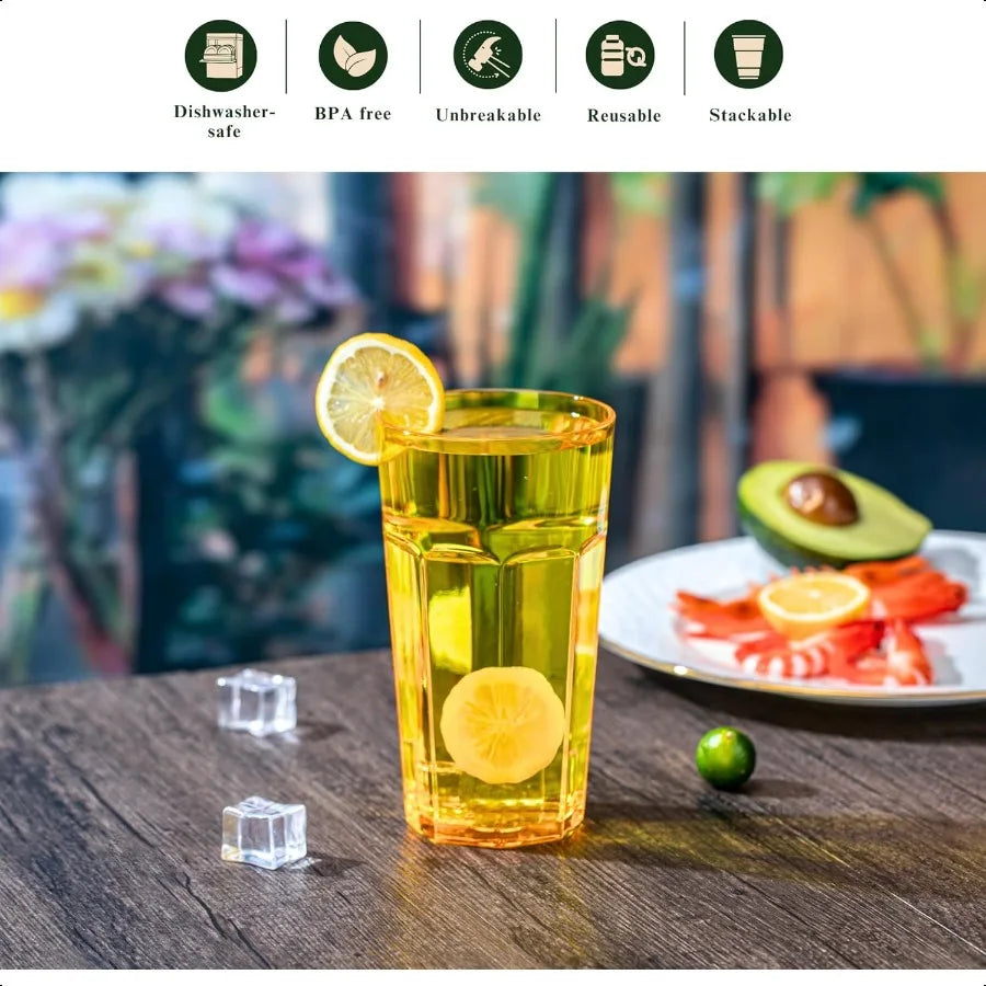 Set of 6 22oz Acrylic Shatterproof Glasses, Stackable, BPA Free, Dishwasher Safe