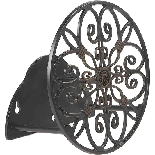 Decorative Wall Mount Hose Holder, 125 Foot Capacity, Non-Rust, Cast Aluminum, Easy Install Keyhole Design
