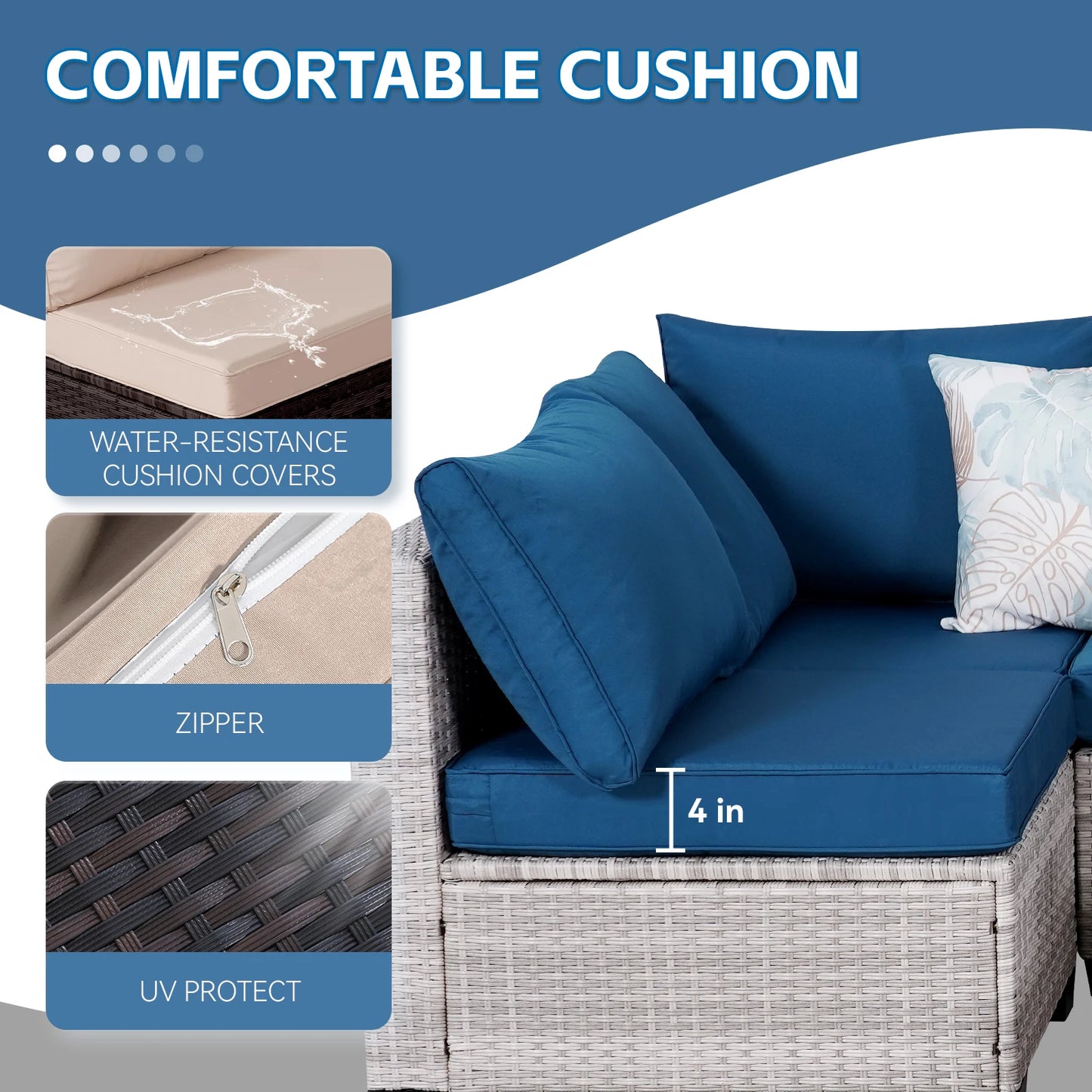 Outdoor Patio Furniture, 7 Piece Sectional Sofa, PE Rattan & Wicker with Thick Cushions