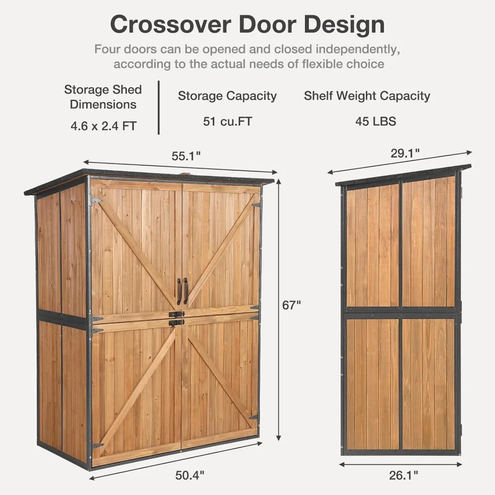 Outdoor storage shed with flooring, waterproof natural cedar cabinet, adjustable shelves, and double lock outdoor storage shed