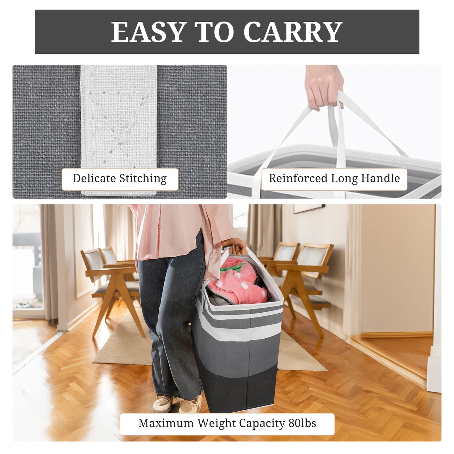 2-Piece Large Laundry Basket Set with Extended Handles