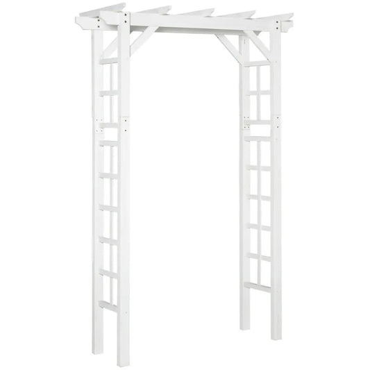7 ft Wood White Arched Trellis Arbor