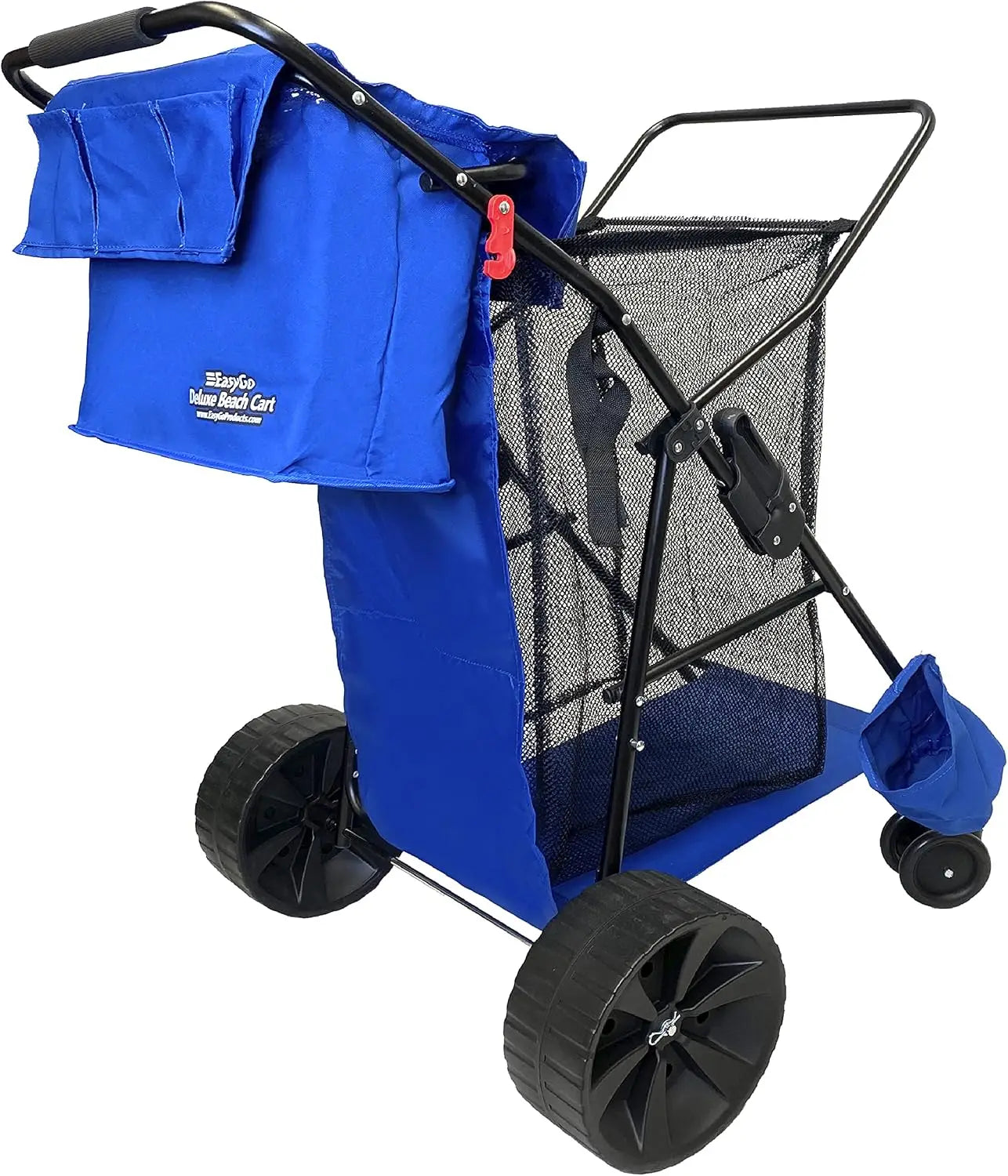Deluxe Heavy Duty Folding Beach/Utility Cart, Large Sand Wheels Holds 4 Folding Chairs, Umbrella Holder and Removable Storage Bag