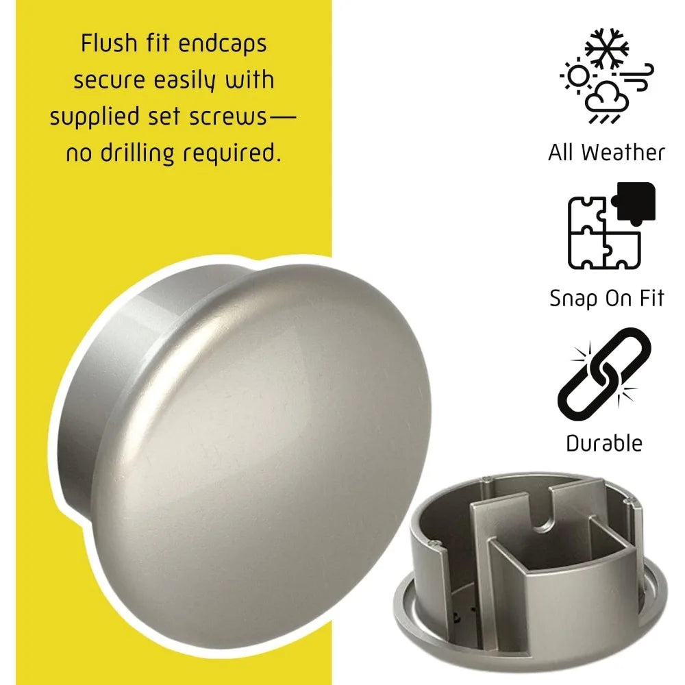 17 ft Flush ADA Compliant Handrail Kit - Complete Indoor/Outdoor Handrail for Stairs - 1.6" Round Anodized Aluminum Rail