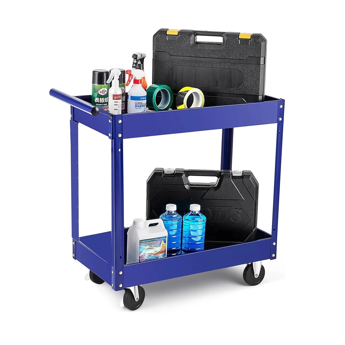 2 Tier Heavy Duty Metal Rolling Tool Cart, 330 Lbs Capacity