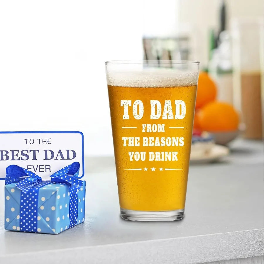 16 oz Funny Beer Glasses for Dad - To Dad From The Reasons You Drink - Great Gift from Son or Daughter