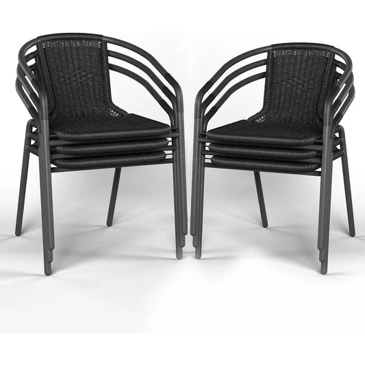 Dining Chairs Set of 6, Rattan Patio Chairs Wicker, Stackable Indoor-Outdoor Chair, Bistro, Deck, Yard, Porch, Restaurant