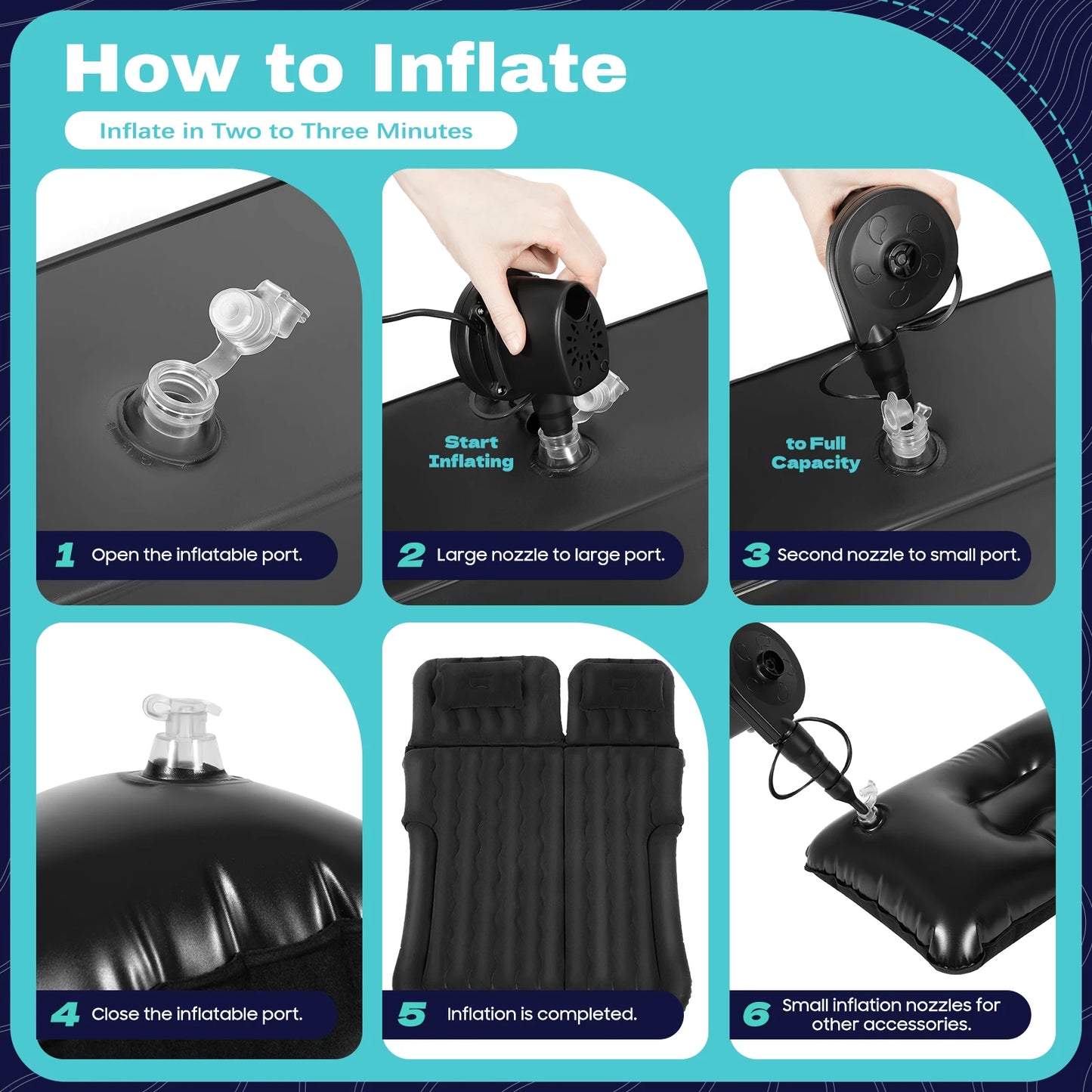 SUV Mattress with 2 Cushions and Pump, Thicker Air Bed for Travel, Camping, Home Furniture