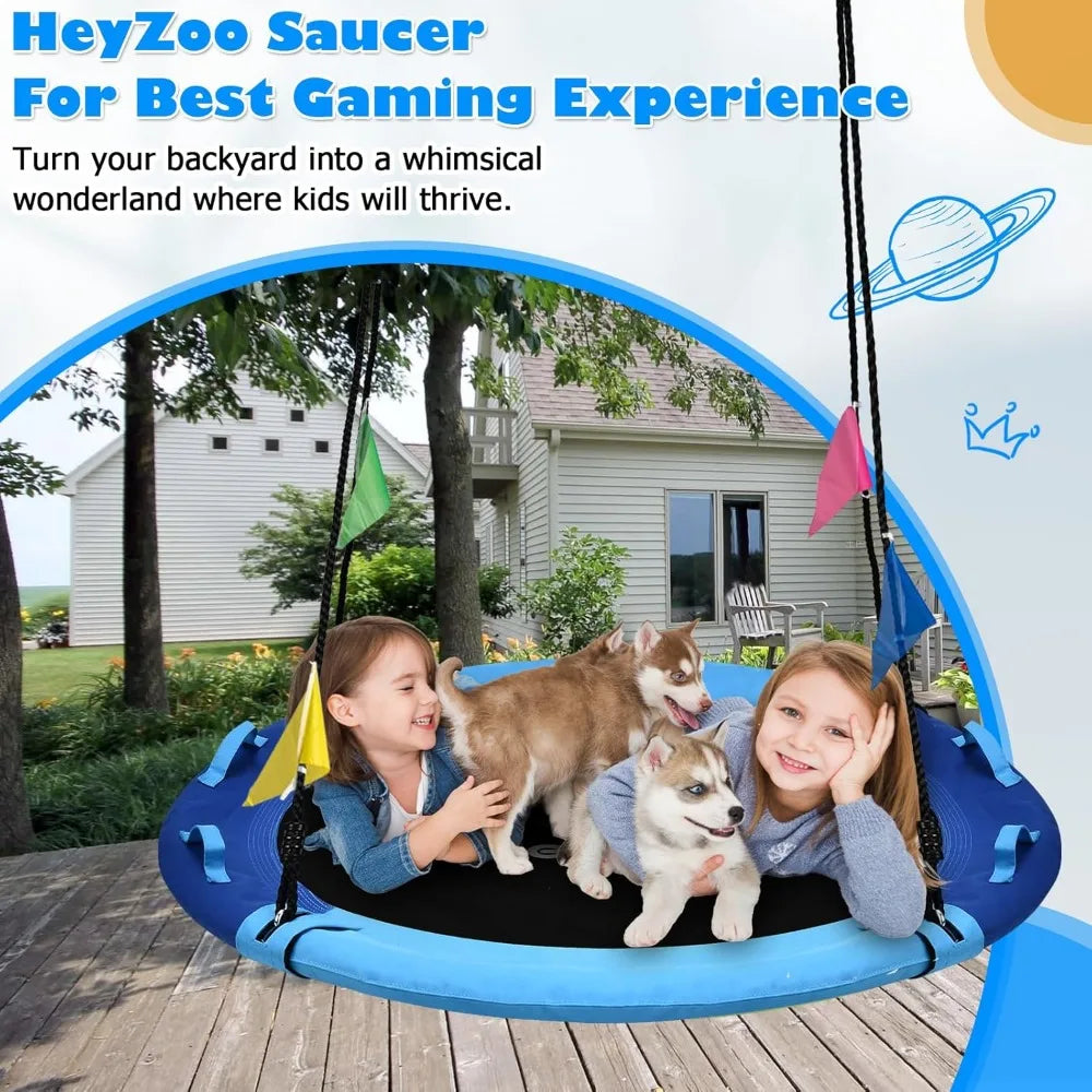 43 Inch Saucer Tree Swing, 360 Degree Swivel and Adjustable Hanging Strap